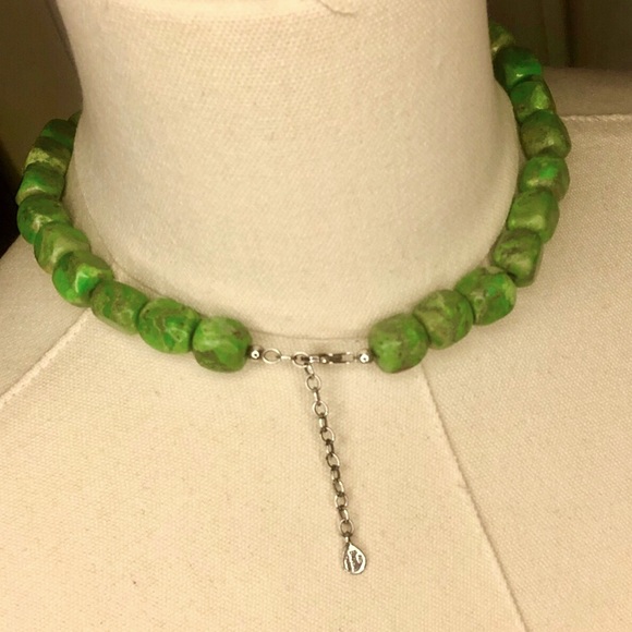 BARSE Sterling Silver Green Turquoise Square Stone Necklace Teardrop Pendant VTG - Picture 5 of 17